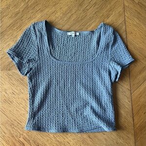 Madewell Blue Ribbed Crop Blouse Short Sleeve